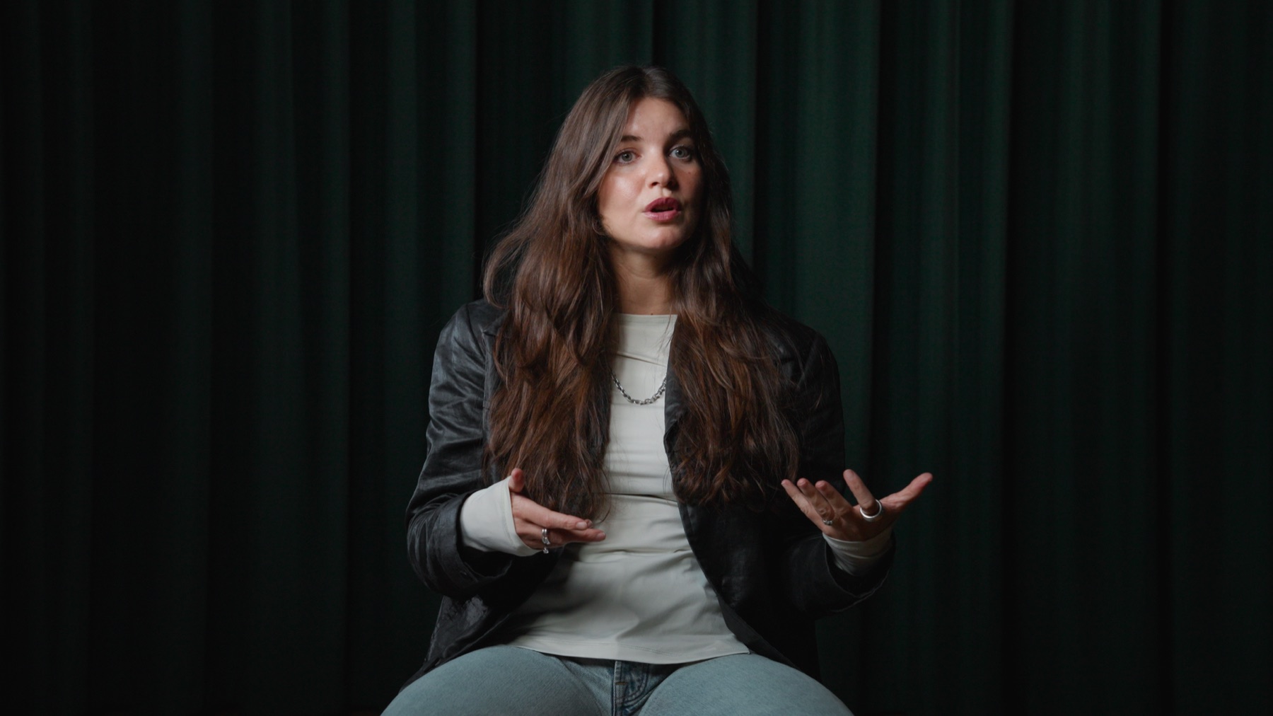Dia Jovanovic speaking in the documentary interview setup